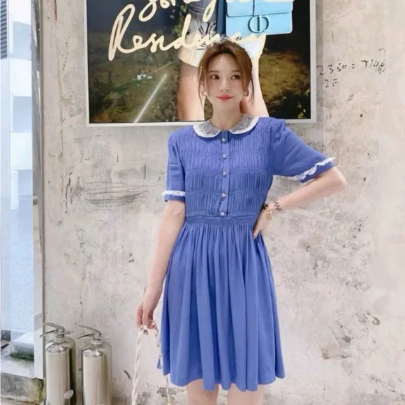 Authentic Miu Miu Blue Dress with White Lace Collar - Picture 9 of 9